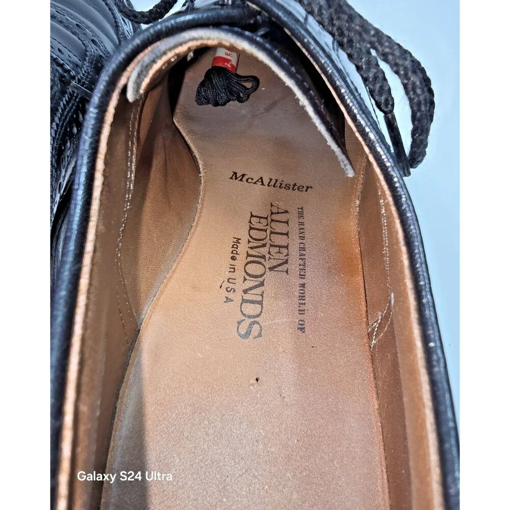 Allen Edmonds McAllister 6215 Men's Size 9A Black Leather Wingtip Oxford Shoes